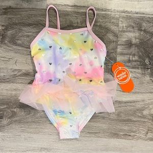 Baby Girl's Wonder Nation One Piece Bathing Suit Size 18 Mo. Tutu Hearts…